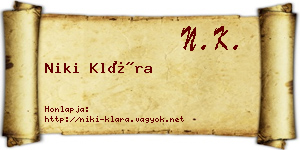 Niki Klára névjegykártya